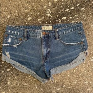 Free People Blue Distressed Denim Jean Shorts